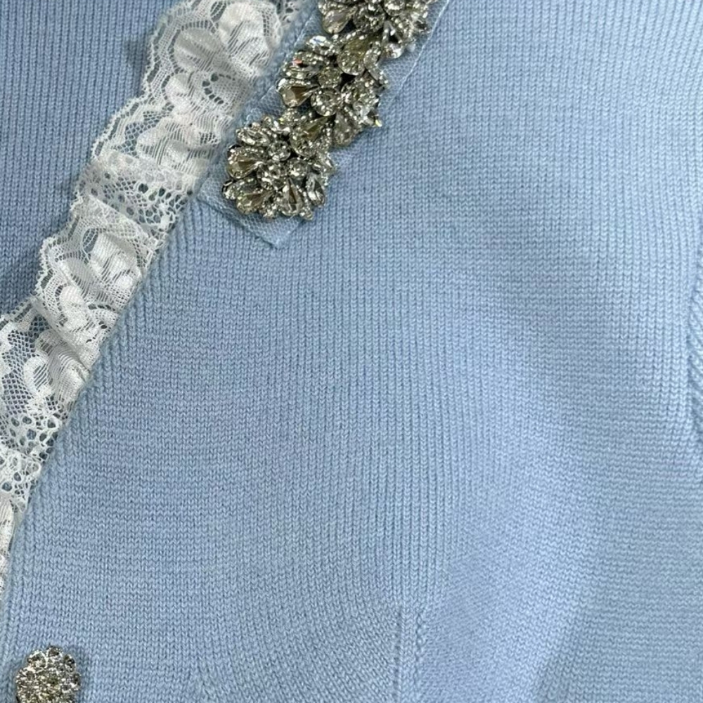 Self-portrait Blue Crystal Trim Cardigan - Picture 10 of 11